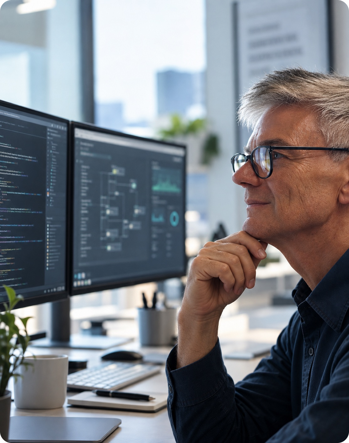 An engineer reviewing operational dashboards